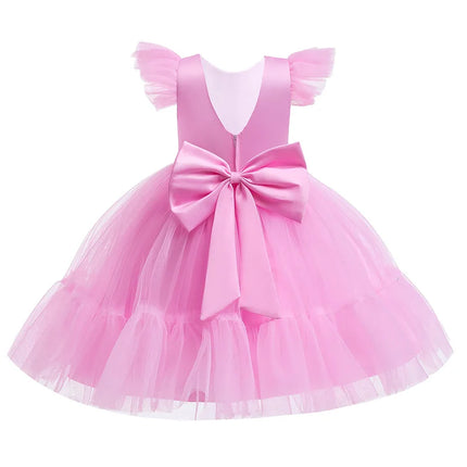 Baby Girl Pink Bow Lace Princess Birthday Dress