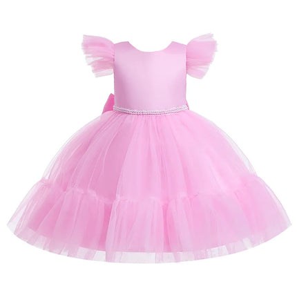 Baby Girl Pink Bow Lace Princess Birthday Dress