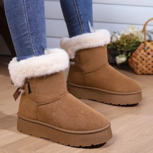 Women Plush Non-Slip Fur Top Snow Boots