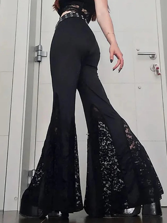 Women Gothic High-Waist Elastic Black Flared Pants
