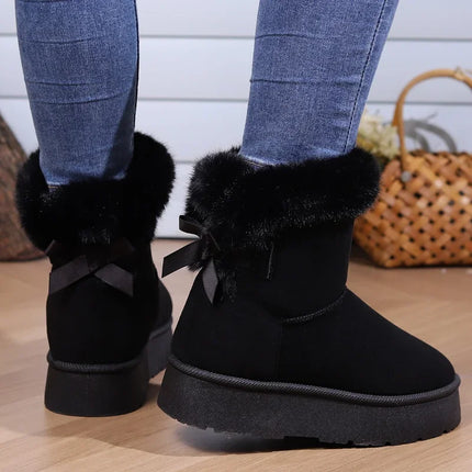 Women Plush Non-Slip Fur Top Snow Boots