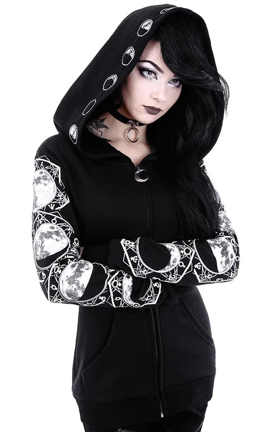 Women Gothic Black Long Sleeve Hoodies