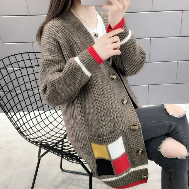Women Brown Vintage Aesthetic Purse Sweater