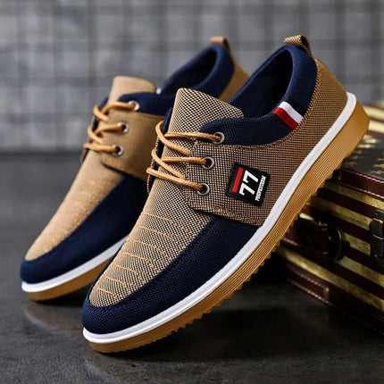 Men Lace Vulcanized Canvas Boat Loafers
