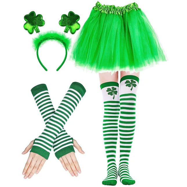 Women Green Fluffy St Patrick Day Fairy Costume Set