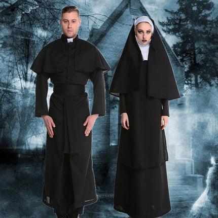 Women Priest Halloween Nun Black Robes Cosplay Costumes