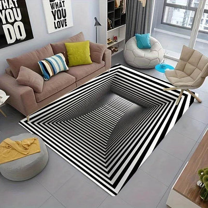3D Black White Optical Illusion Indoor Area Rug - Area Rug - Animalie - Mad Fly Essentials