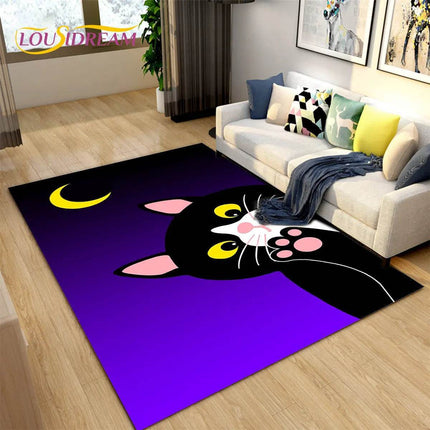 3D Cartoon Cat Moon Area Living Room Rug - Mad Fly Essentials