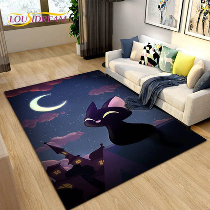 3D Cartoon Cat Moon Area Living Room Area Rug - Mad Fly Essentials