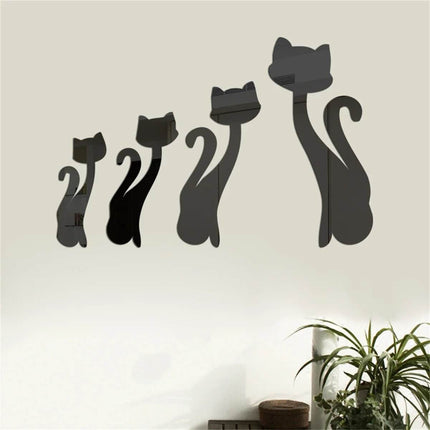 3D Cat Mirror Sticker Set Wall Decor - Wall Decor - WALLMG - Mad Fly Essentials