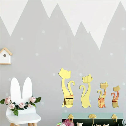 3D Cat Mirror Sticker Set Wall Decor - Wall Decor - WALLMG - Mad Fly Essentials