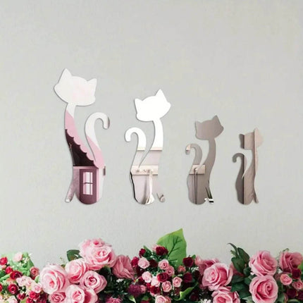 3D Cat Mirror Sticker Wall Decor - Mad Fly Essentials