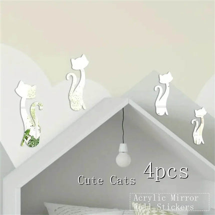 3D Cat Mirror Sticker Set Wall Decor - Wall Decor - WALLMG - Mad Fly Essentials