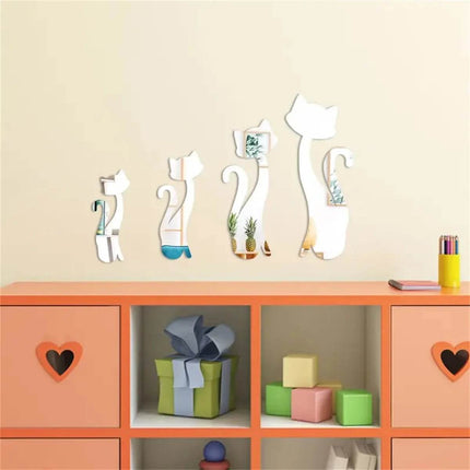 3D Cat Mirror Sticker Set Wall Decor - Wall Decor - WALLMG - Mad Fly Essentials