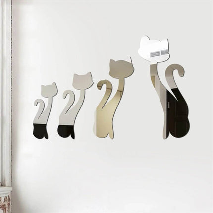 3D Cat Mirror Sticker Set Wall Decor - Wall Decor - WALLMG - Mad Fly Essentials