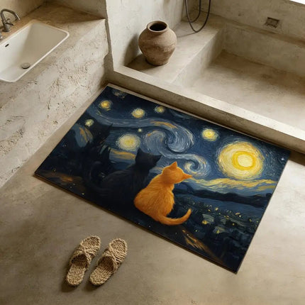 3D Doormat Black Cat Starry Night Art Entrance Doormat - 3D Doormat - Retro Rugs - Mad Fly Essentials