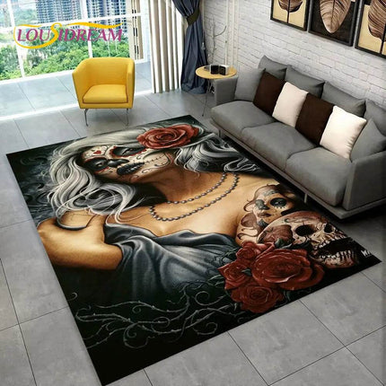 3D Gothic Horror Skull Dead Girl Area Rug - Area Rug - LOUSIDREAM - Mad Fly Essentials
