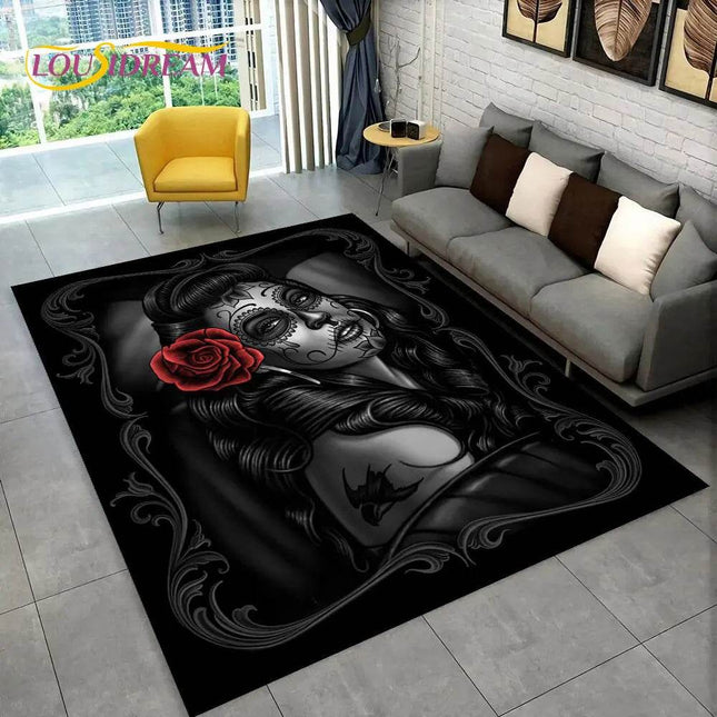 3D Gothic Horror Skull Dead Girl Area Rug - Area Rug - LOUSIDREAM - Mad Fly Essentials