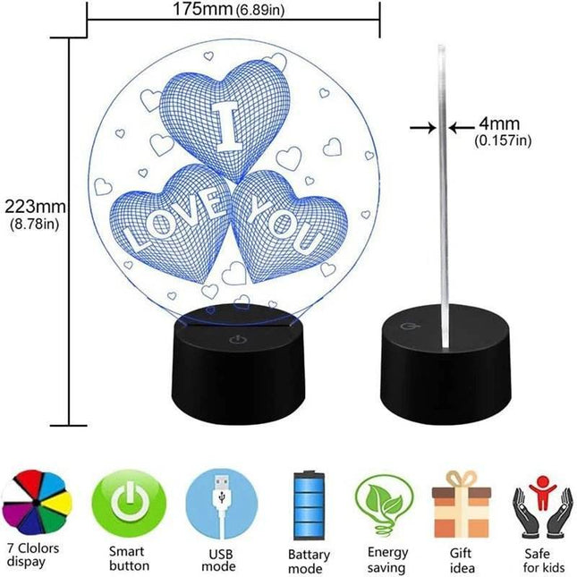 3D Valentine Heart LED Night Light - Mad Fly Essentials