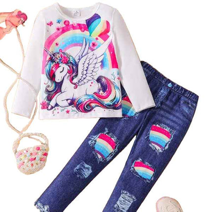 Girl Spring Unicorn Denim Jeans Outfit Set - Mad Fly Essentials