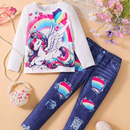 Girl Spring Unicorn Denim Jeans Outfit Set - Mad Fly Essentials