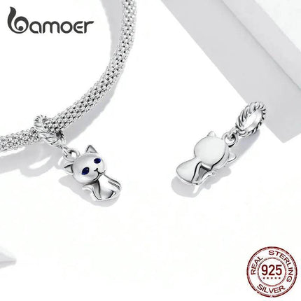 925 Sterling Silver Cat Animal Charm Pendant - Women Accessories - bamoer - Mad Fly Essentials