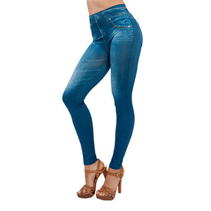 Women Bottoms Push Up Seamless Faux Denim Leggings - Women Bottoms - Avalokite - Mad Fly Essentials