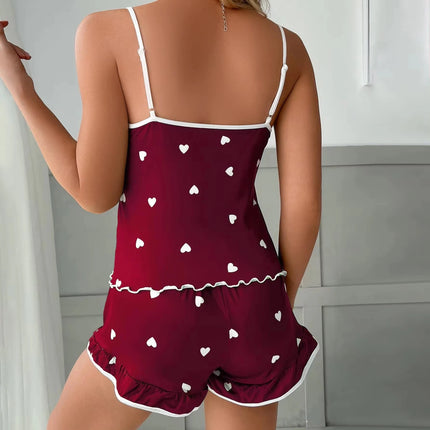 Pajama Set Women Ice Silk Hearts Floral Homewear - Pajama Set - Bsailen - Mad Fly Essentials