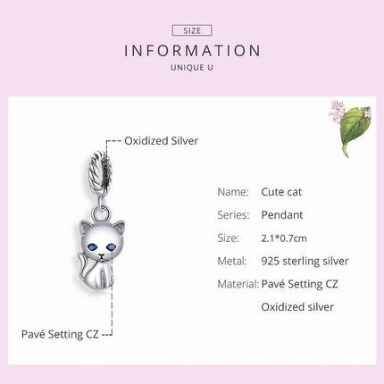 925 Sterling Silver Cat Animal Charm Pendant - Mad Fly Essentials