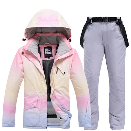 Women 2024 Fashion Pink Color Matching Windproof Ski Suits