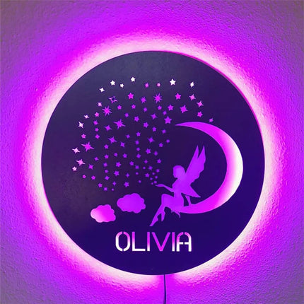 Personalized Fairy on the Moon LED Wall Lamp