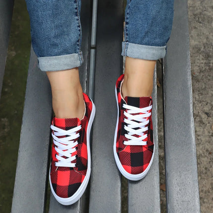 Women Red Black Lattice Lace Sneakers - Women's Shop Mad Fly Essentials