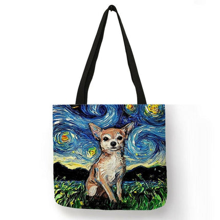 Van Gogh/Starry Sky Animal Dog Print Shoulder Handbag