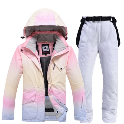 Women 2024 Fashion Pink Color Matching Windproof Ski Suits