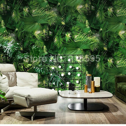Nordic Green Plant-Golden-Banana Leaf 3D 5.3m Wallpaper