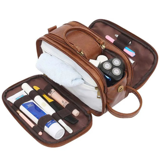 Men Travel Shaving Storage Organizer Leather Cosmetic Bags