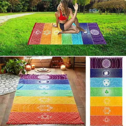 Rainbow Chakra Tapestry Beach Travel Mat