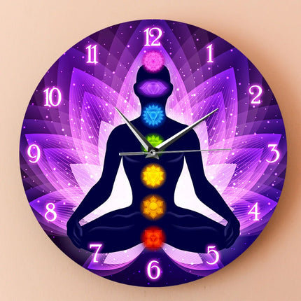 Meditating Illustration Lotus Pose Modern Wall Clock
