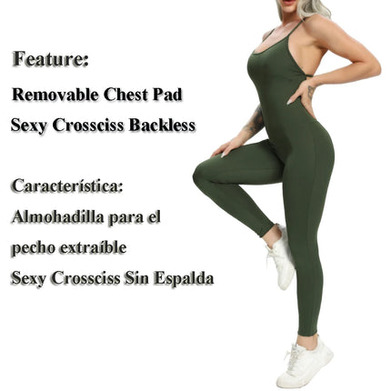 Women Crisscross Backless Bodysuits Fitness Jumpsuit