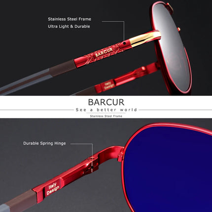 Men Sunglasses Polarized Red Designer Eyewear - Men Sunglasses - Barcur - Mad Fly Essentials