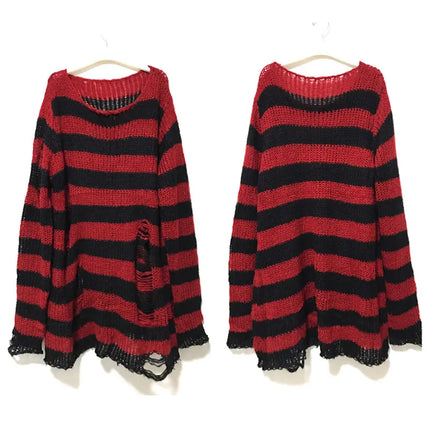 Women Gothic Long Striped Sweater Pullover
