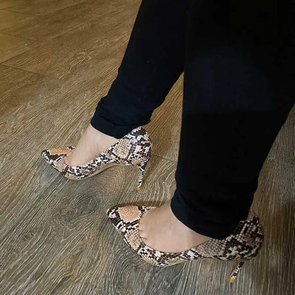 Women Embossed Python Pattern High Heels