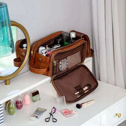 Men Travel Shaving Storage Organizer Leather Cosmetic Bags