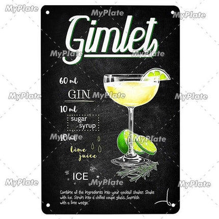 Vintage Classic Cocktails Purple Martini Wall Sign