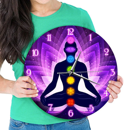Meditating Illustration Lotus Pose Modern Wall Clock