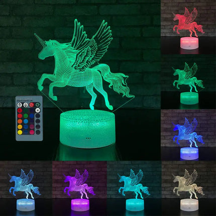 Kids Room 3W Remote 3D LED Unicorn Night Light