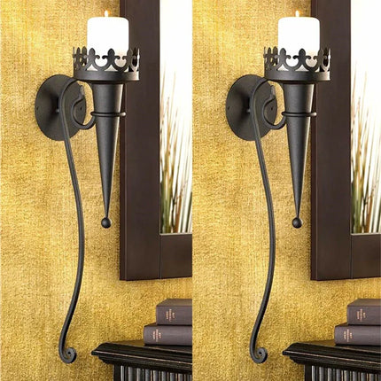 Medieval 2pc Iron Black Vintage Gothic Torch Candle Holders