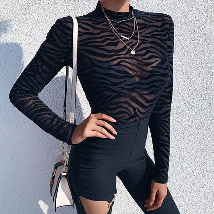 Women Clubwear Black Mesh Transparent Long Bodysuit - Women Clubwear - EKMT - Mad Fly Essentials