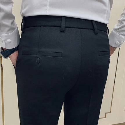 Men Slim Fit Business Casual Black White Grey Suit Pants