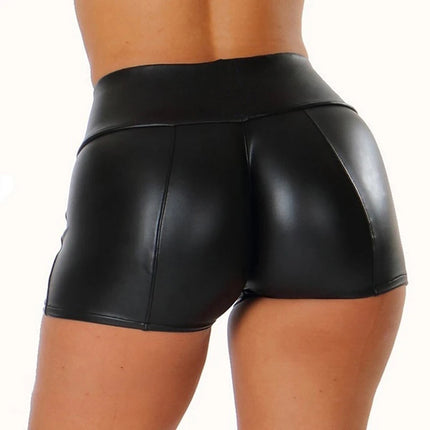 Women High Waist Leather Fitness Shorts